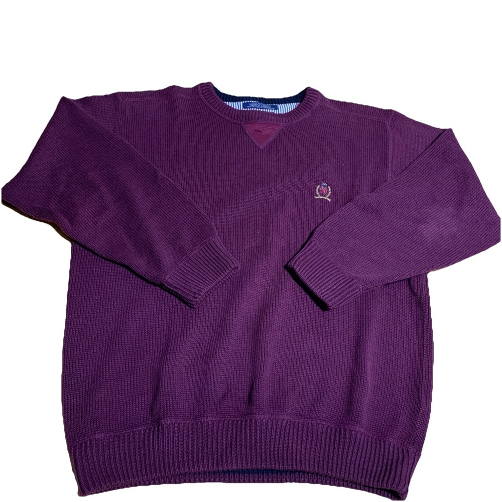 Tommy Hilfiger Sweater Mens Size S Burgundy‎ Cotton Crest Long Sleeve VTG Y2K